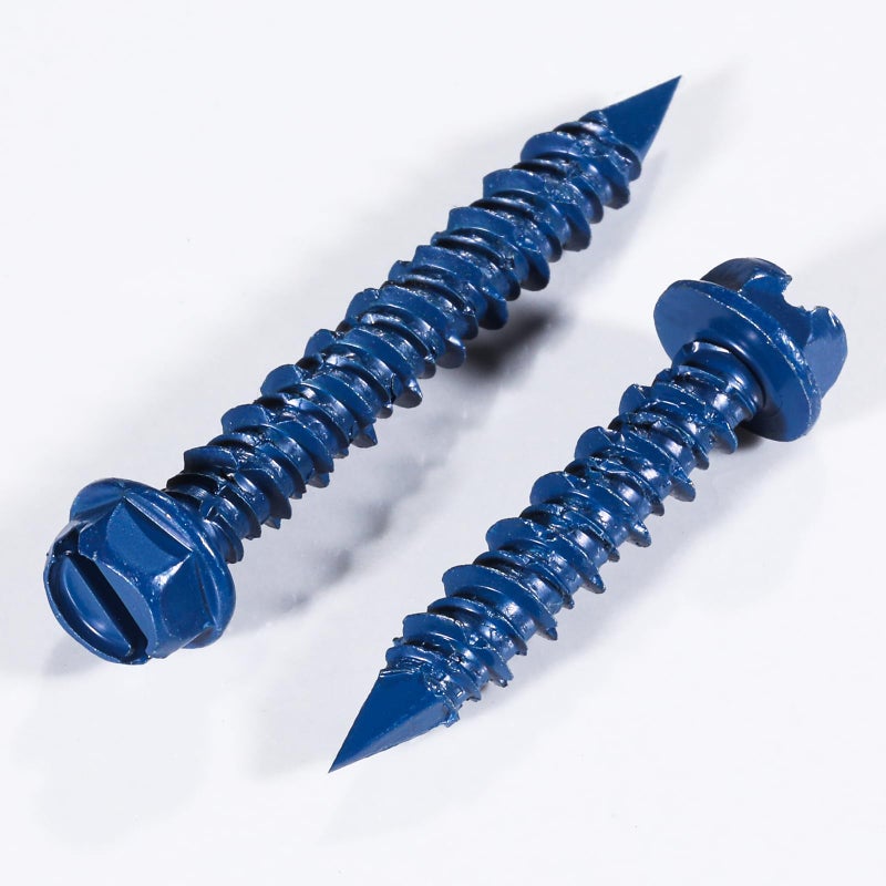 Wensilon(100 PCS) 1/4"" * 1-1/4"" Slotted Hex Concrete Screws Anchor Blue Hexagon Head for Anchoring to Masonry, Block or Brick Stucco - Image 4